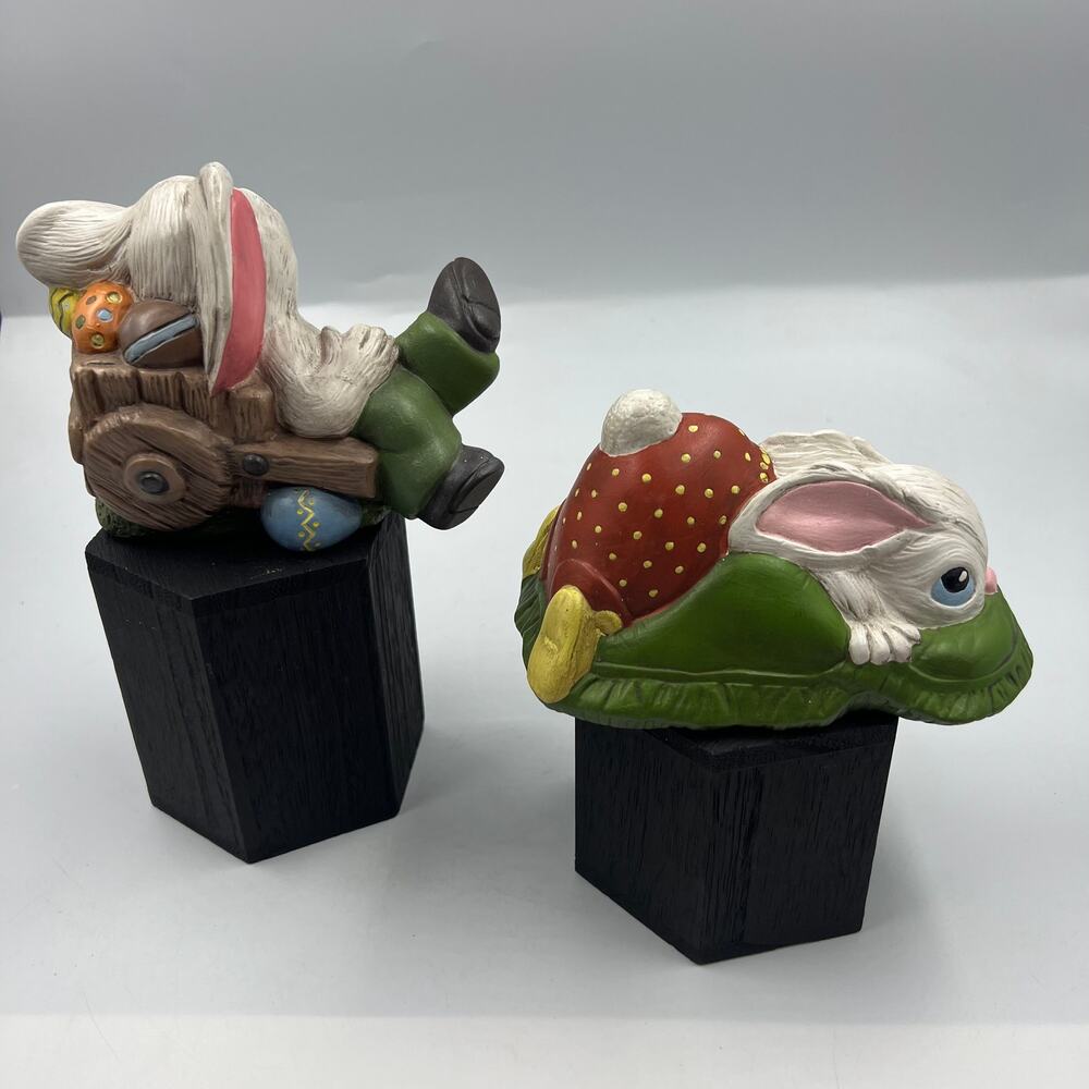 Vintage Handmade Ceramic Spring Easter Bunny Rabbit Figurine Set Letty Farr - Picture 10 of 12